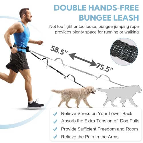 Hands Free Dog Leash for Two Dogs Walking (Black/Silver Gray / Large)