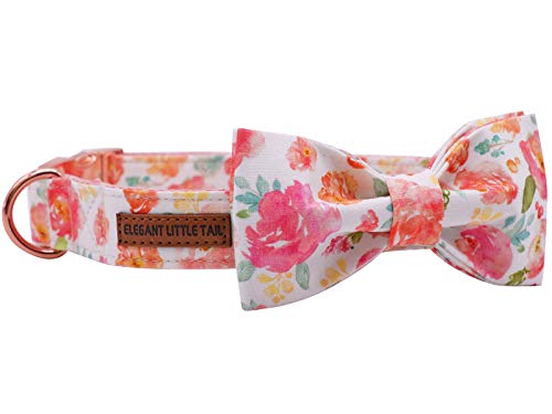 Dog Collar with Bow (Peach Floral / Large (Pack of 1))