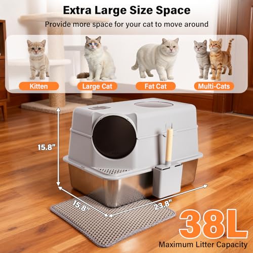 Stainless Steel Litter Box with Lid (Enclosed-XL)