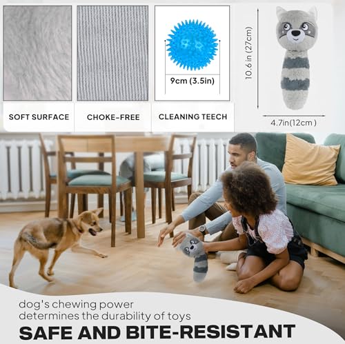 Squeaky Dog Toys for Aggressive Chewers (M/L / Grey Raccoon)