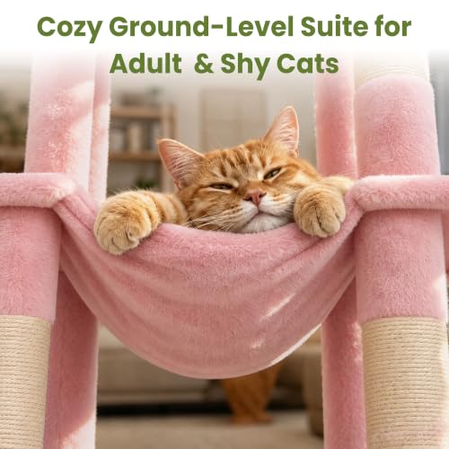 Cat Tree Tower for Indoor Large Adult Cats (Pink)