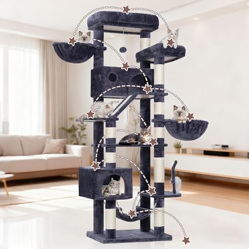 Tall Cat Tree Tower for for Multiple Cats (78.7 inch / Smoky gray)