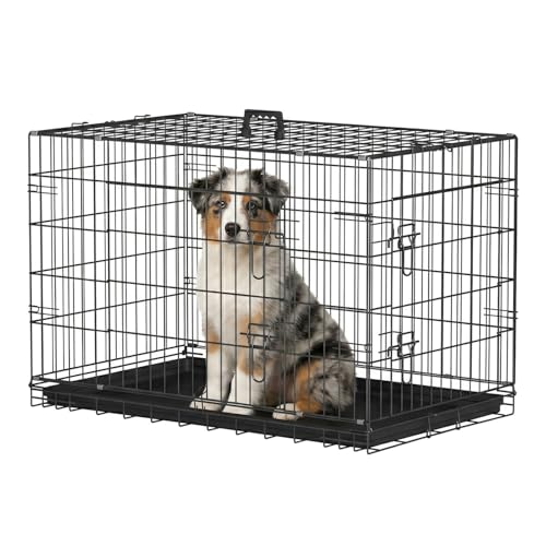 Dog Crate for Medium Dogs 36 Inch Folding Kennel Metal Pet Cage Black (Black / 36.0"L x 22.0"W x 24.0"H)