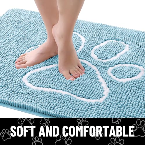Dog Door Mat for Muddy Paws (48"X30" / Sky Blue and White)