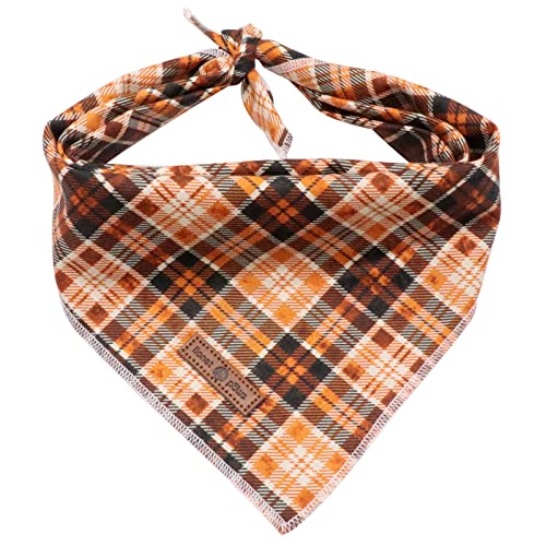 Halloween Dog Bandana (Orange&Black Grid / Large (Pack of 1))