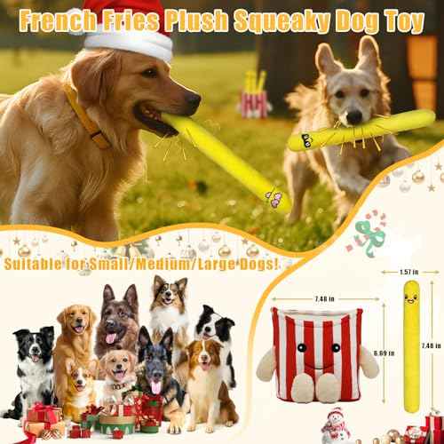 Dog Squeak Toys 5 Pack Christmas French Fry Plush Chew Small Dogs (Red French Fry)