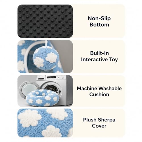 Cat Tunnel Bed with Washable Cushion for Indoor Cat (Blue)
