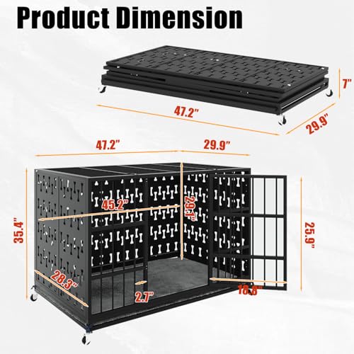 48" Heavy Duty Indestructible Privacy Enclosed Dog Crate with Mat (47.2"L x 29.9"W x 35.4"H / Black)