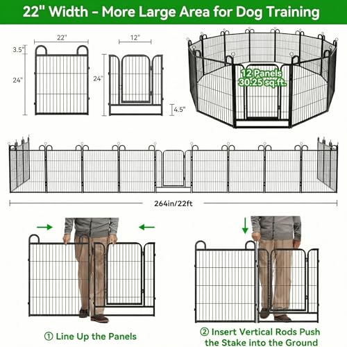 Puppy Playpen 12 Piece Panels Small Dog Fence Outdoor Indoor Use 24" Height (22"W x 24"H)