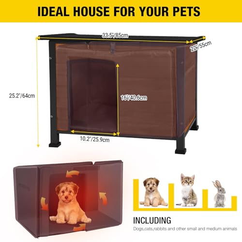 Heated Dog House Outdoor with Heating Pad Insulated Dog Kennl for Winter (33.5" Brown(With Heated Liner))
