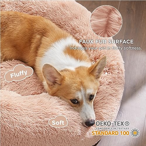 Calming Dog Bed Medium Size Dog Donut Washable Pet Bed (30"L x 30"W x 8"Th / Pink)