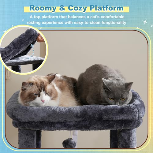 Cat Tree Tower with Plush Steped Condos (50 inches / Smoky Gray)