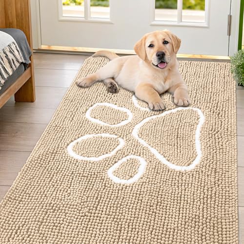 Dog Door Mat for Muddy Paws (54"X32" / Beige and White)