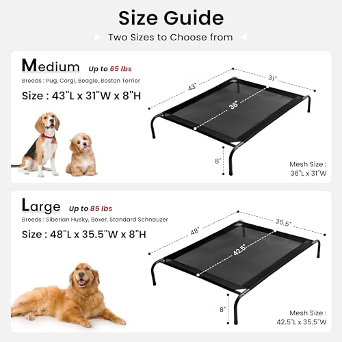 Elevated Cooling Dog Bed for Large Dogs (Black / 48" X 35.5" X 8")