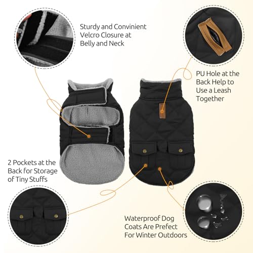 Waterproof Dog Winter Coat Warm Puffer Jacket Cold Weather Vest (Small / Black)