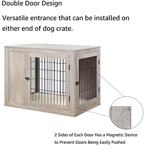 41 Inch Furniture Style Dog Crate for Medium Large Dogs (41"L x 28.3"W x 31.3"H / Weathered Grey)