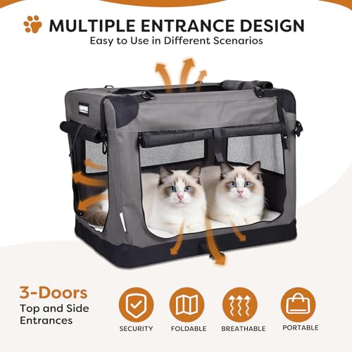 3 Door Soft Dog Crates Kennel (Dark Grey)