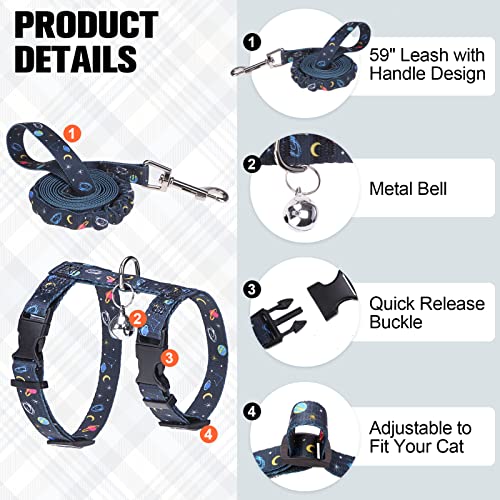 Cat Harness and Leash Set (Medium(Chest: 14"-22") / Black Star&Moon)