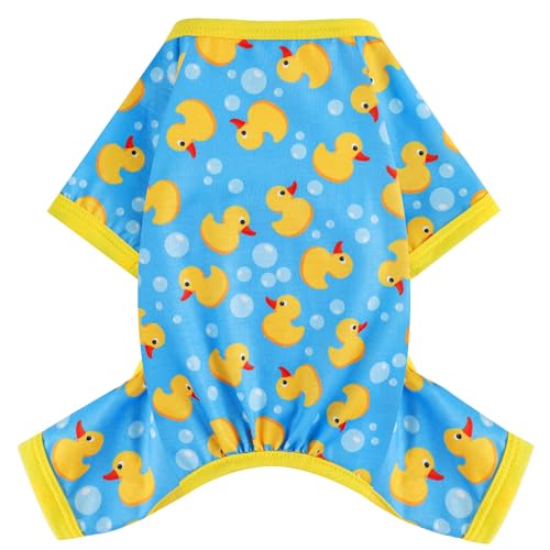 Dog Pajamas Small Sized Dogs Stretchable Summer Dog Clothes Pjs 4 Legs Girl Boy Cute Soft Puppy Outfits Doggie Cat Jammies Jumpsuit Sleeper for Pet (Blue Duck / X-Small (Chest 11in ))