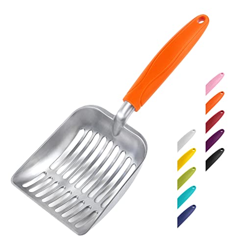 Cat Litter Scoop (Small / FLAT Aluminum \ #09 Orange Handle)