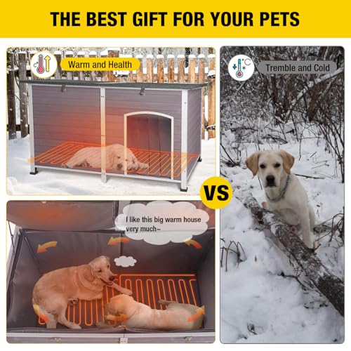 Heated Dog House Outdoor 59" Extra Large Insulated Dog Kennel with Heater for Winter