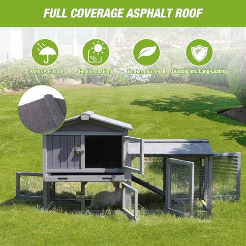 Rabbit Hutch Outdoor No Leak Plastic Tray Bunny Cage Indoor with Large Run Space Extensible Chicken Coop (Grey)