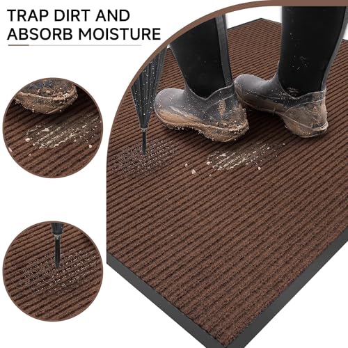 Front Door Mat (4' x 8' (Rectangular) / Brown Striped)
