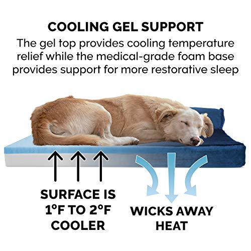 Cooling Gel Dog Bed for Large Dogs w (Jumbo Plus / (Plush & Velvet) Deep Sapphire)