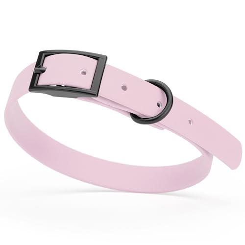 Biothane Waterproof Dog Collar Strong Coated Nylon Webbing with Black Hardware Odor (W5/8" x L12-15" / Pastel Purple)