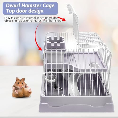 2 Tier Dwarf Hamster Cage (M: 11.7x8.7x9.8in / Gray)