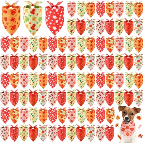 100 Pcs Fall Thanksgiving Dog Bandanas Bulk for Small Medium Large (Fall / 25.6 x 17.7 x 17.7 Inch)