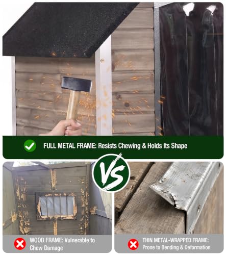 Heated Dog House for Outside Iron Frame Outdoor Shelter Brown