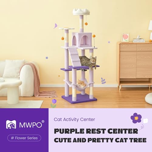 Flower Cat Tree for Indoor Cats (63.8 in / Purple)