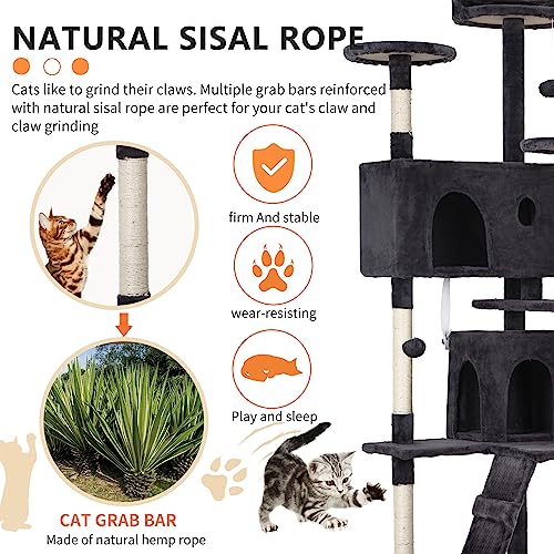 70" Cat Tree Tower (70in / Dark Gray)