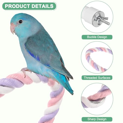 2 Pack Rope Perches for Bird Cages (Pink Purple / 31.5 in)
