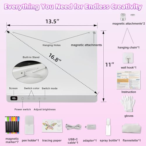 16'' Rechargeable LED Drawing Board for Kids (White / 13.7"W x 10"H)