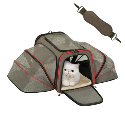 Airline Approved Expandable Large Cat Carrier Small Dog Carrier (17.0"L x 11.0"W x 11.0"H / Gray Brown)