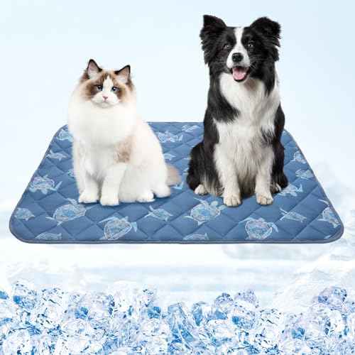 Dog Cooling Mat (Navy Blue Sea Turtle / Large 27.5IN x 38.5IN)