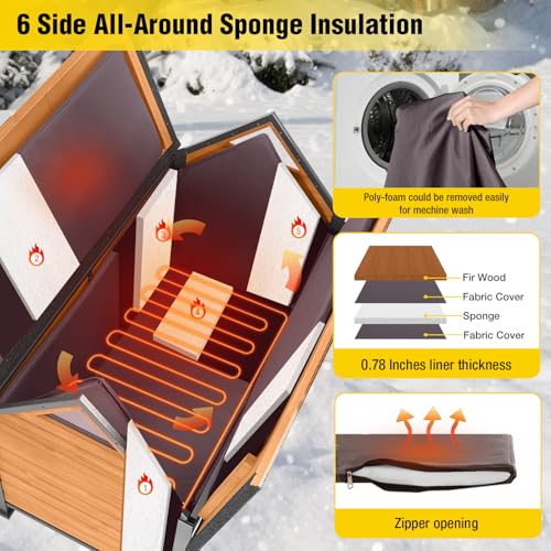 Outdoor Heated Dog House with Heating Pad Insulated Dog Houses with Anti