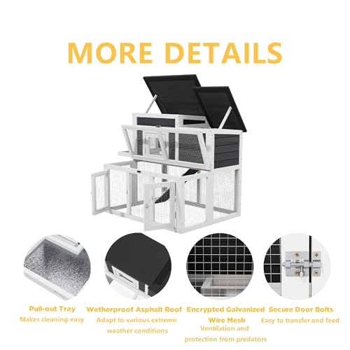 Outdoor Rabbit Hutch Wooden Bunny Cage for Small Animals (Gray+Black)