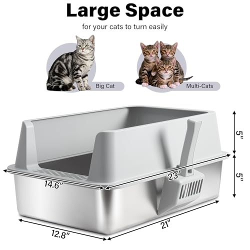 2PACK XL Stainless Steel Litter Box with Lid (2Pack-XL:23"x14.6"x10")