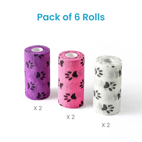 Pet Wrap Self (4 Inch (Pack of 6) / Pawprints B, 2 of Each Color)