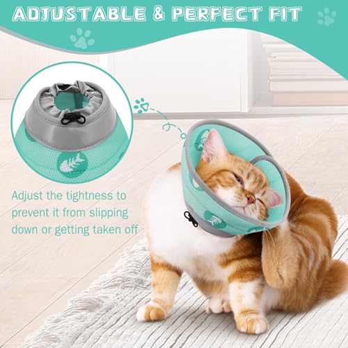 Cat Cone Collar Soft Elizabethan Collar for Surgery Recovery (Green / M (Neck 7"-9"))