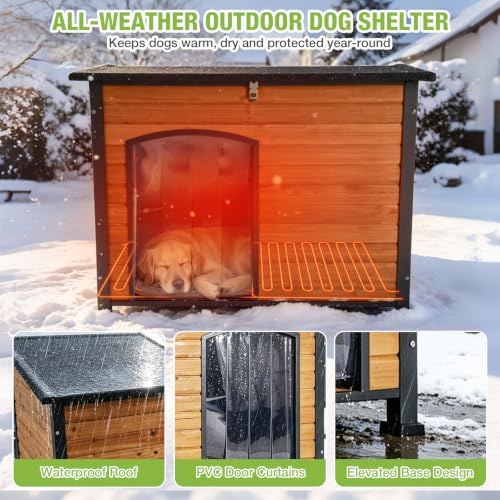 43" Large Heated Outdoor Dog House with Insulated Liner Weatherproof