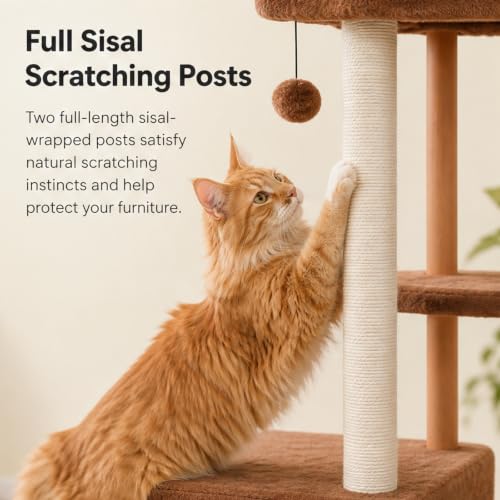 53" Modern Cat Tree Large Cats (Wooden Brown / 53")