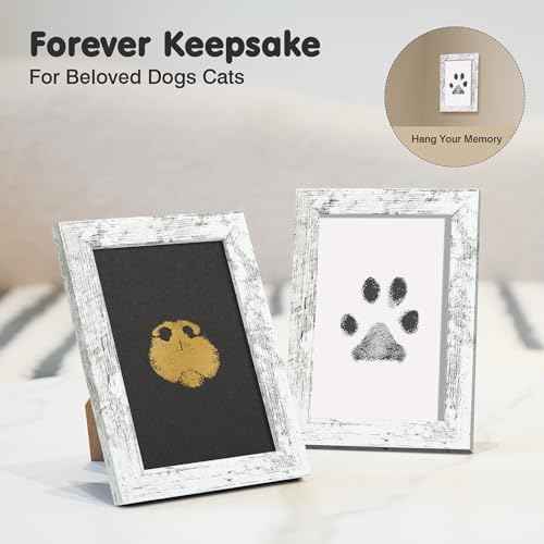 Inkless Paw Print Kit for Dogs (Black/Gold Pad,Vintage White Wood Frame / 4-Pack,Medium)