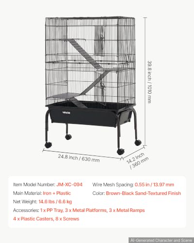 Metal Small Animal Cage 39.8" H 3 (24.8"L x 14.2"W x 39.8"H)