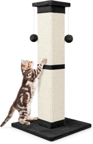 Cat Scratching Post 33 Inch Nature Sisal Cat Scratch Post for Indoor Cats (Black)