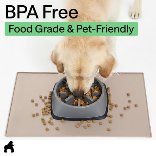 Dog Food Mat 100% Waterproof Silicone (Cream / 16"l X 10"w)