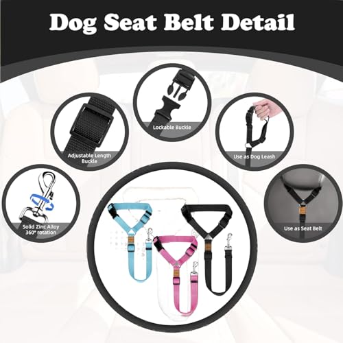 3 Pack Dog Seat Belt for Car (Black & Pink & Blue)